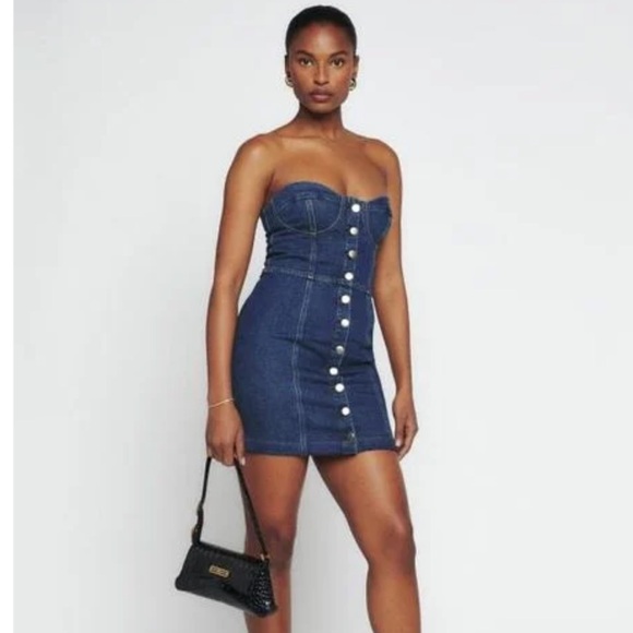 Reformation Blue Nikki Strapless Bustier Denim Mini Dress, SIZE 10 1155 - Picture 2 of 8